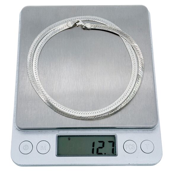 Vintage Italy HRT Sterling Silver 925 4.0mm Herringbone Chain Necklace 19.5" - Picture 3 of 3